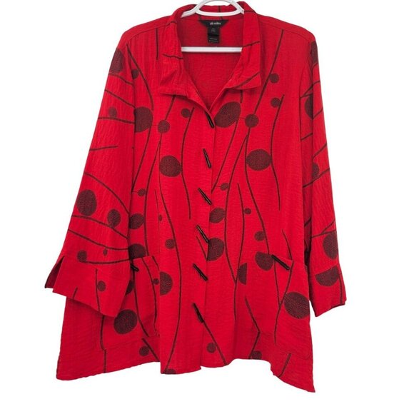 Ali Miles Button Front Tunic Top Red Women’s Size XL Lagenlook Artsy Art To Wear - Picture 1 of 10